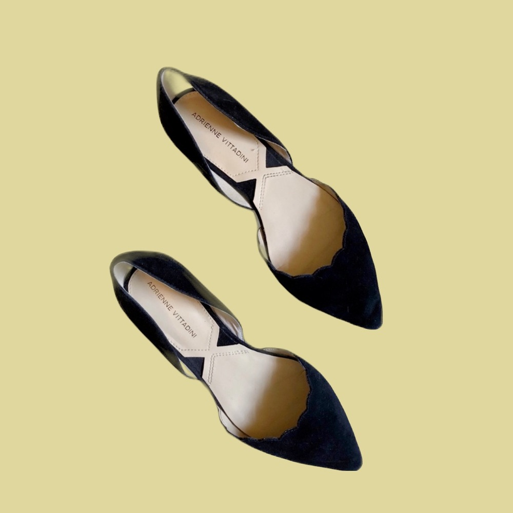 CYBER SALE🕊️Adrienne Vittadini Black Friskie Suede Pointed Toe  Flats neutral